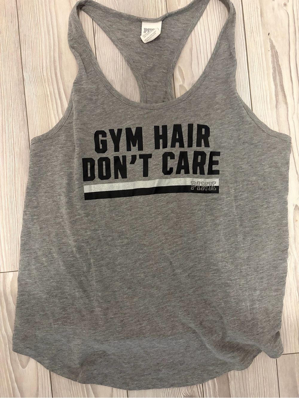 Victoria's Secret PINK Grey Racerback Tank with Black Graphic